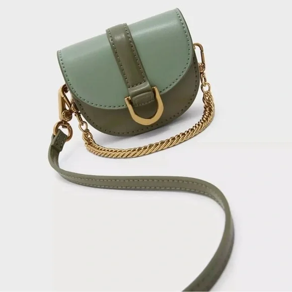 Charles & Keith Micro Gabine Two-tone Saddle Bag in Olive Green Color Block - Picture 2 of 12